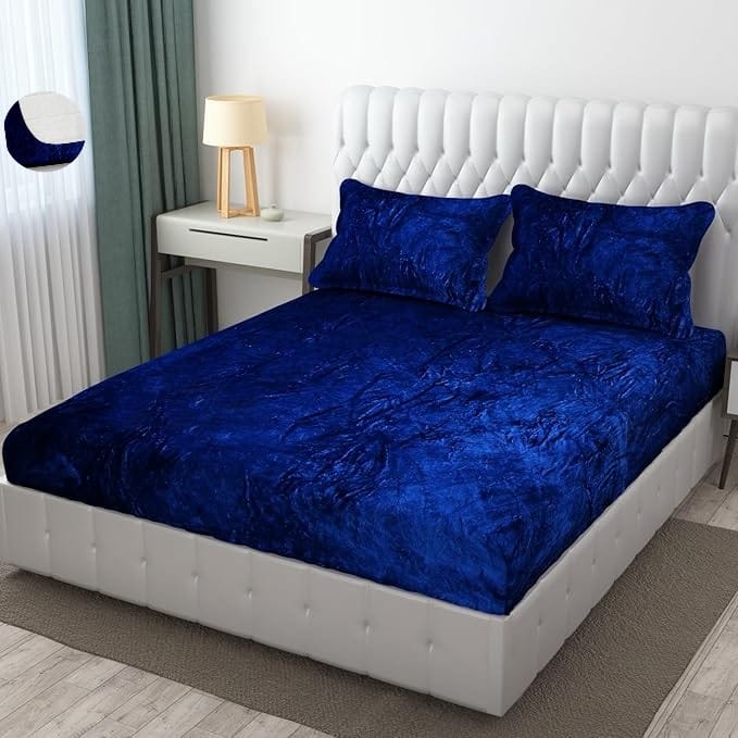 Brevard International Double Bed Flat Bedsheet | 190 GSM Flannel Super Soft Warm | With 2 Pillow Covers for Winters - 90x100 Inches, Navy Blue