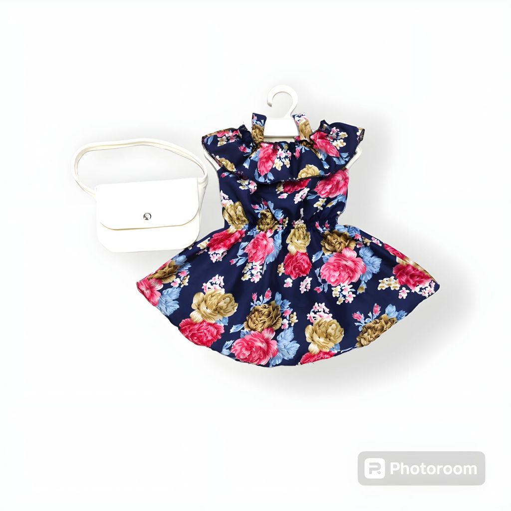 Little Girls' Floral Print Ruffle Sleeve Dress with Crossbody Bag view 2