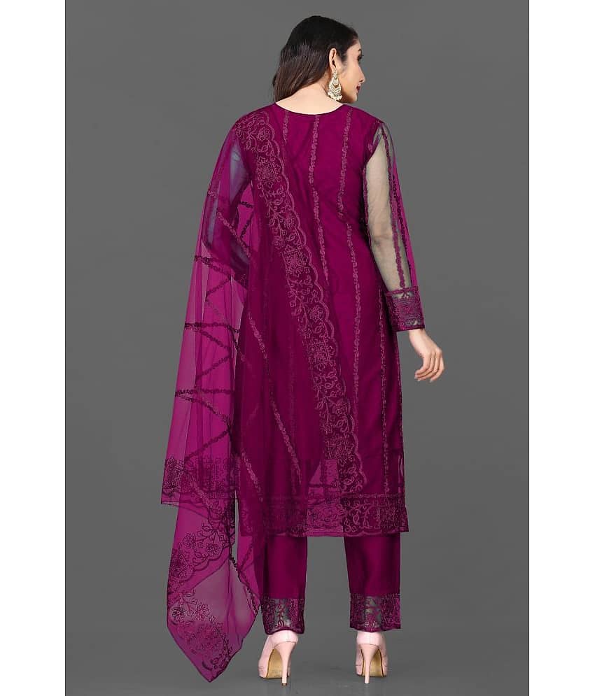 VARNI VESH Net Embroidered Kurti With Pants Women's Stitched Salwar Suit - Black ( Pack of 1 ) view 2