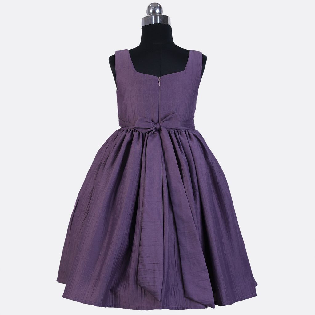 HEYKIDOO Kids Girls Floral Embroidered Comfortable Party Frock-Purple view 2