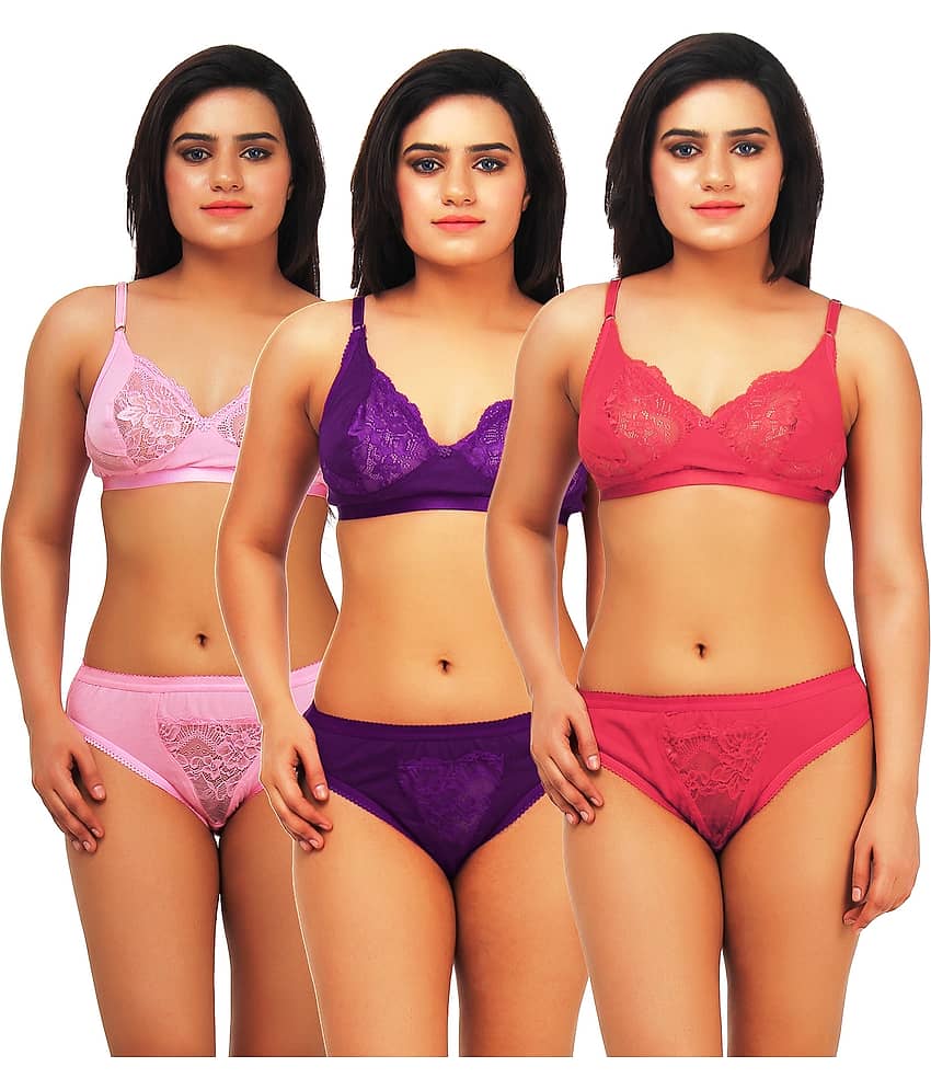 TCG Multi Color Cotton Lycra Bra & Panty Set