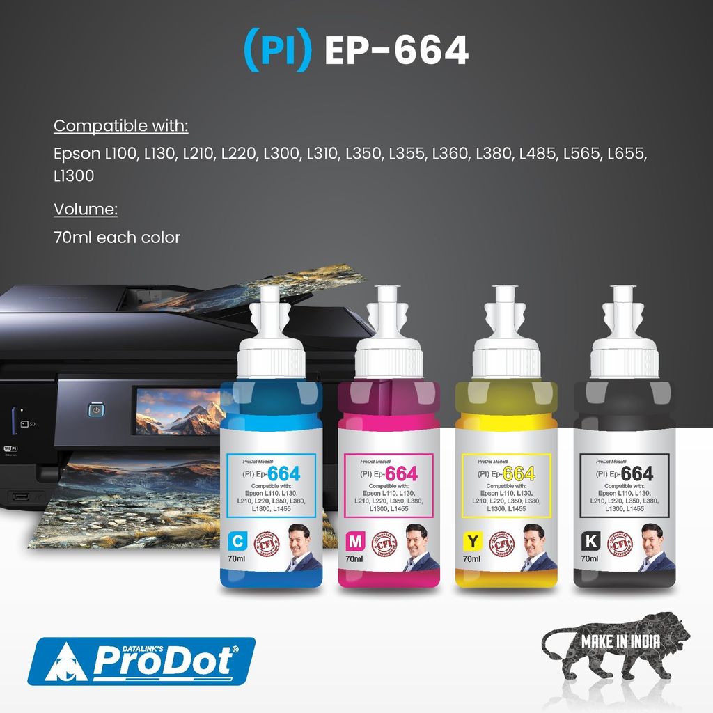 ProDot Ep-664 Inkjet Ink Refill Compatible with Epson L100, L130, L210, L220, L300, L310, L350, L355, L360, L380, L485, L565, L655, L1300, L1455 Ink Tank Printers view 2