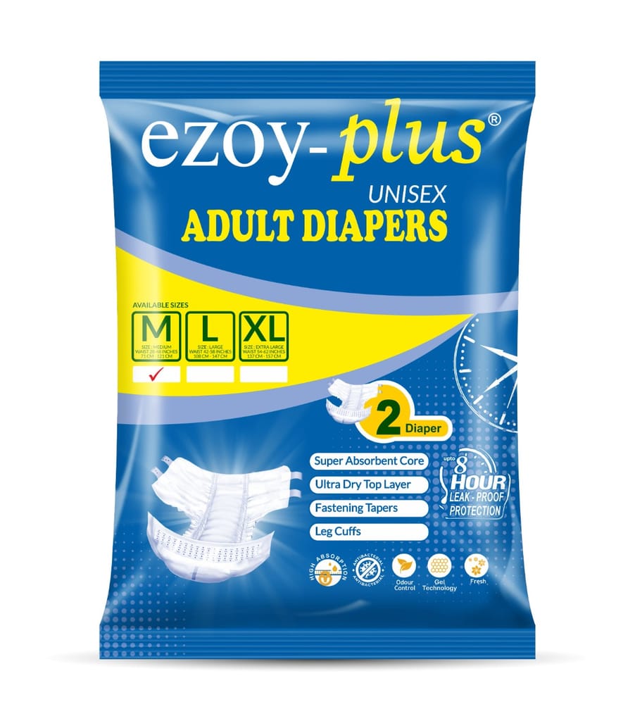 EzoyPlus Adult Diapers M Size , Tape Style, Soft & Comfortable Fit,Pack of 50 (1 bag)