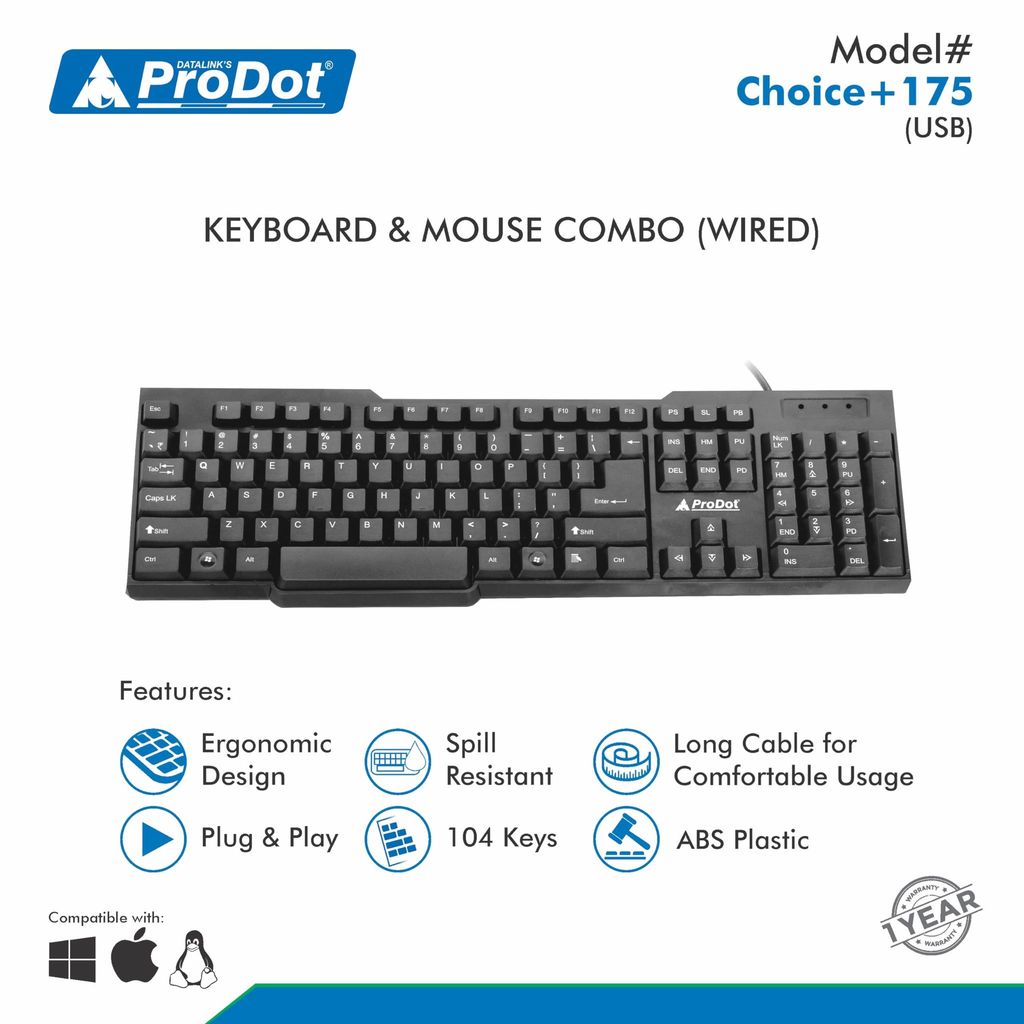 ProDot Keyboard & Mouse Combo Compatible with Window, Mac, Pc, Laptop view 2