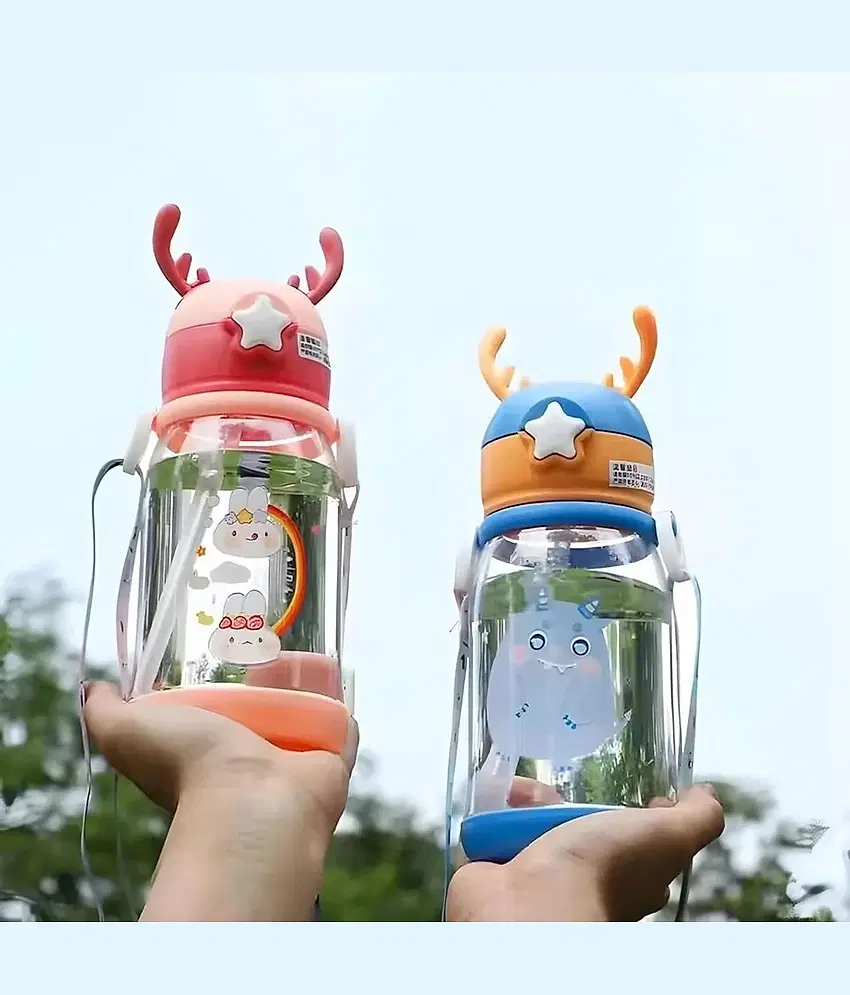 Home Lane Kids Sipper Water Bottle with Straw & Strap Assorted Plastic School Water Bottle 500 mL ( Set of 1 ) view 2