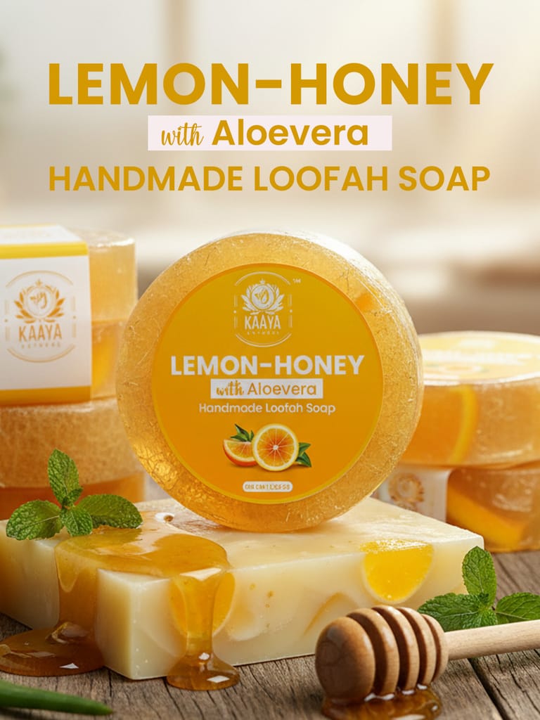 Kaaya Natural Lemon & Honey Handmade Loofah Soap – 100 GM view 2
