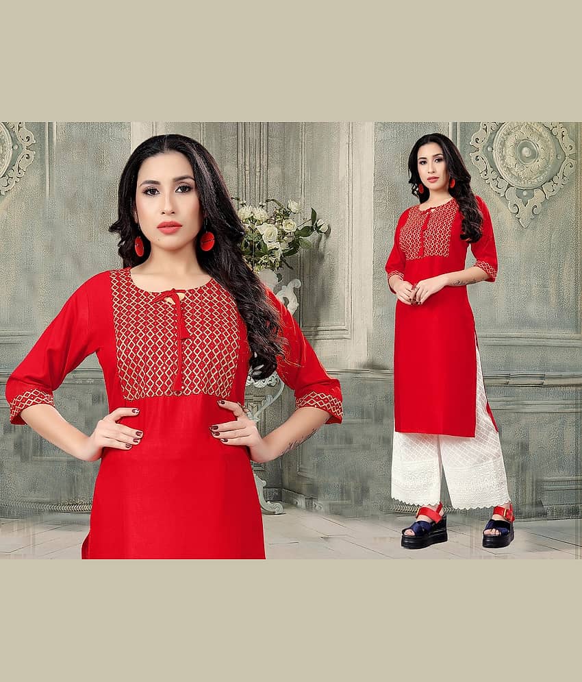 Dhruvanshi Enterprise - Red Rayon Women's Straight Kurti