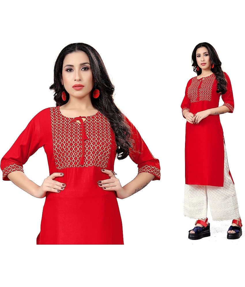 Dhruvanshi Enterprise - Red Rayon Women's Straight Kurti view 2