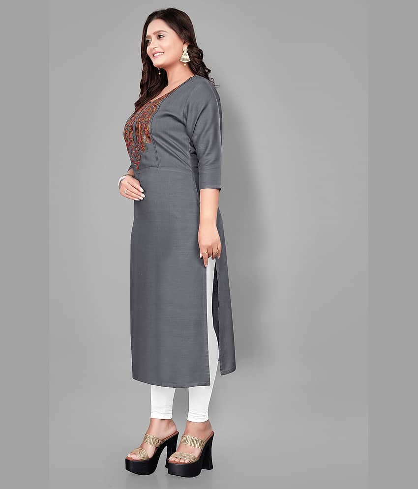RIAANA - Grey Rayon Women's Straight Kurti ( Pack of 1 ) view 2