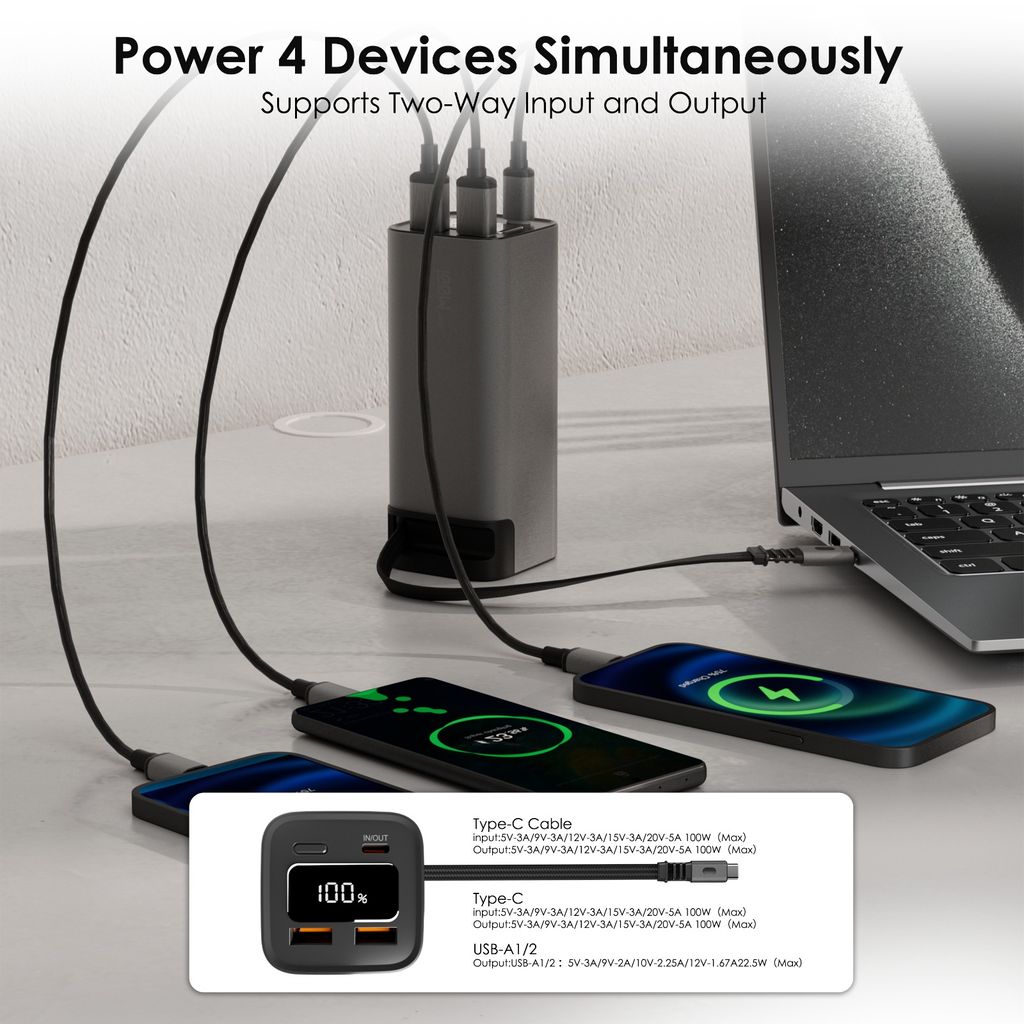 Lenyes PX2001D (100W) 20000mAh Power Bank (Silver) view 2
