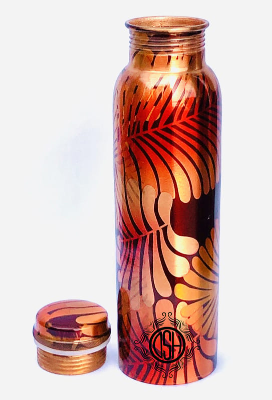 Copper Bottles for Printed Art Work, Travelling Purpose Bottles, Yoga Ayurveda Healing, 800 ML (Design P05) view 2