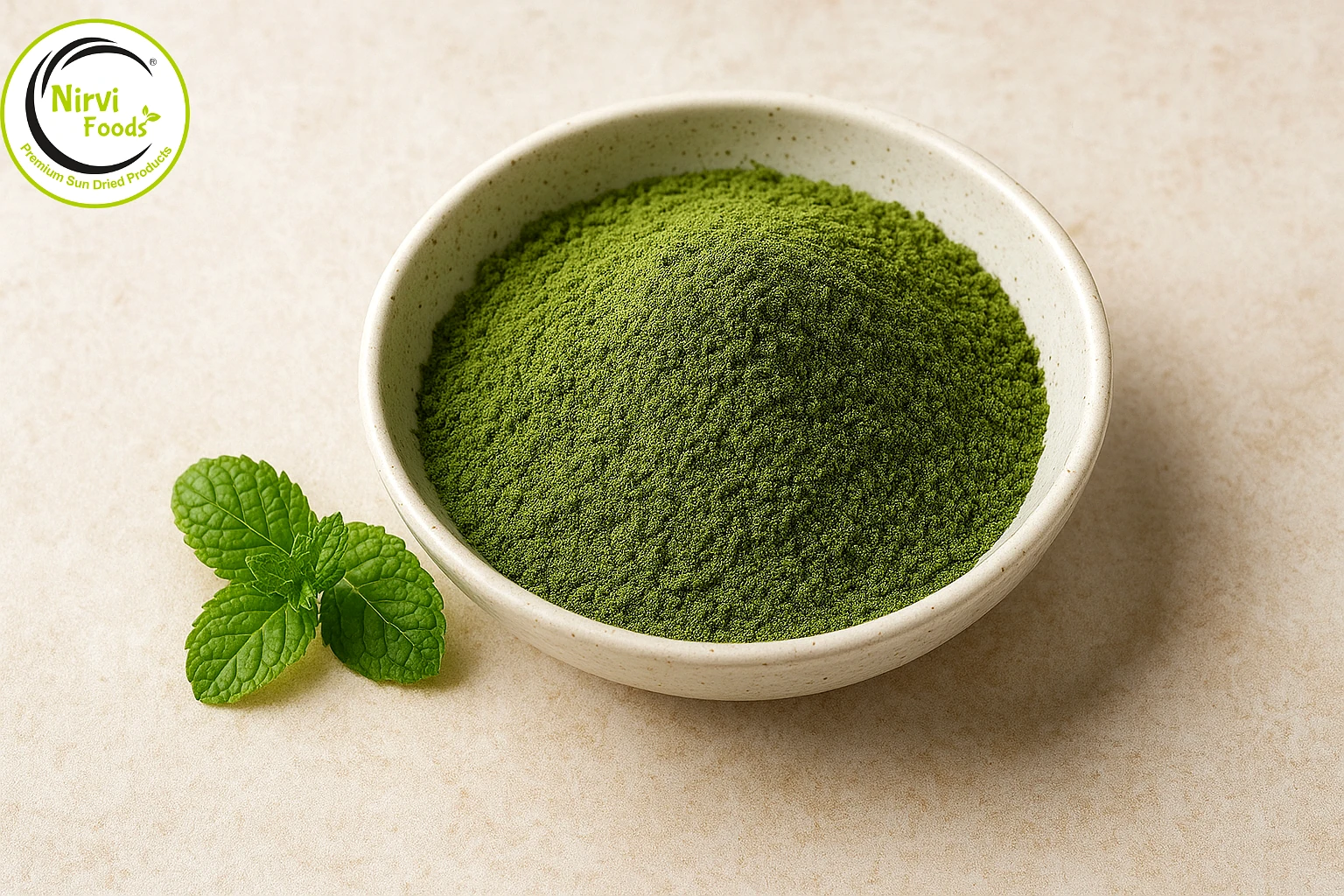 Premium Sun(Solar) Dried Mint Powder by Nirvi Foods