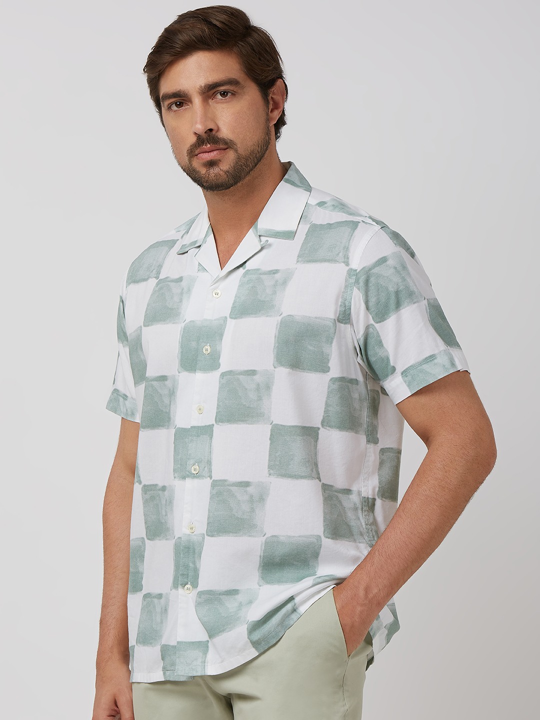 Sage Painted Check Relaxed Fit Casual Shirt view 2