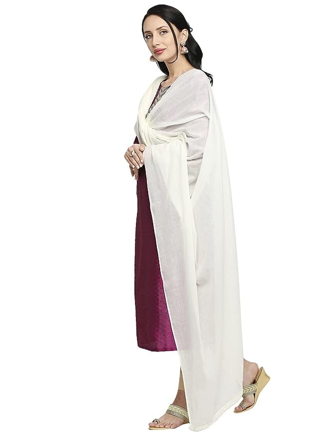 DUPATTA BAZAAR Women's Off White Cotton Dupatta (Off White) view 2