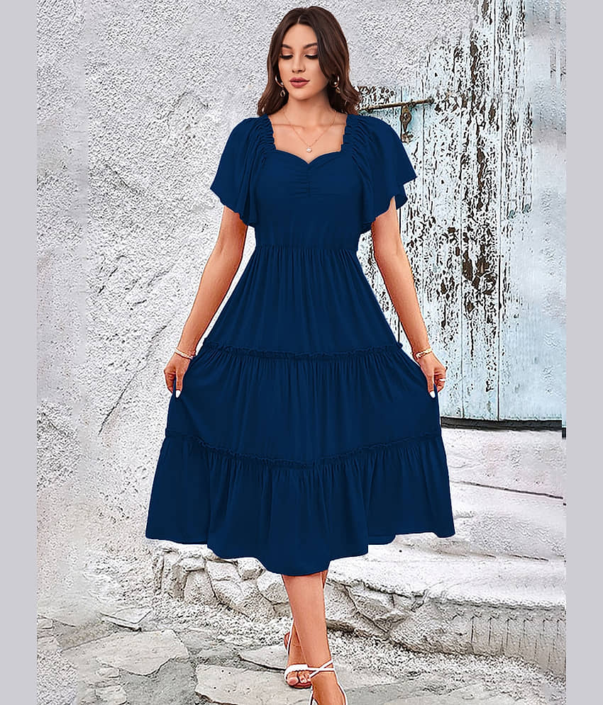 TOOCHKI Women Rayon Solid Fit & Flare Dress ( Teal )