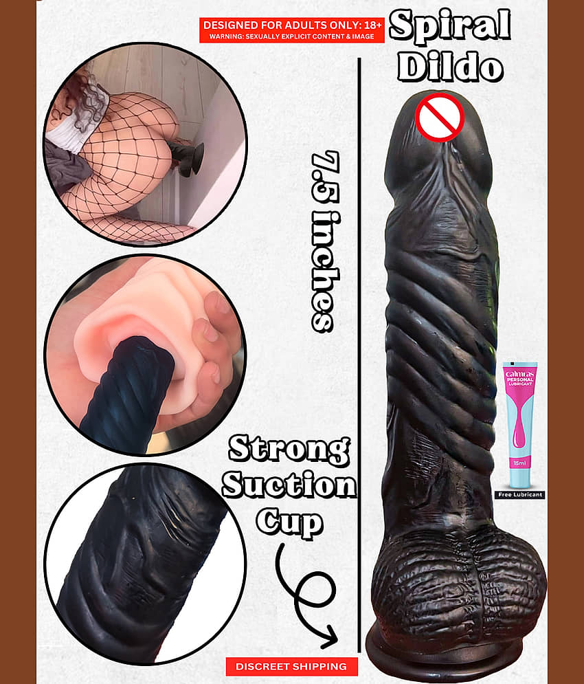 Premium 7 Inch Black Realistic Dildo with Strong Suction Cup HandsFree Spiral Soft Silicone Sex Toy for Women with Free Lube - Naughty Nights