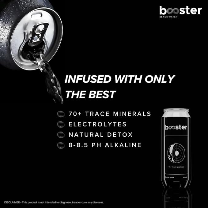 Booster Black Alkaline Drink 500 ml (Pack of 6) - High pH Premium Alkaline Water with Fulvic Minerals for Superior Hydration & Detoxification view 2