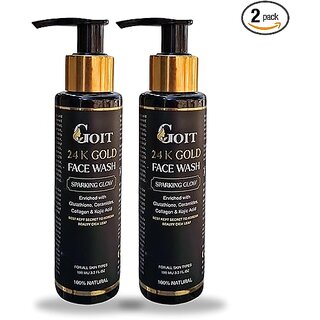 Goit 24K Gold Face Wash, Sparking Glow, Pack Of Two 100 ML Each, Enriched with Glutathione, Ceramides, Collagen Kojic Acid, For All Skin Types, 100 Natural