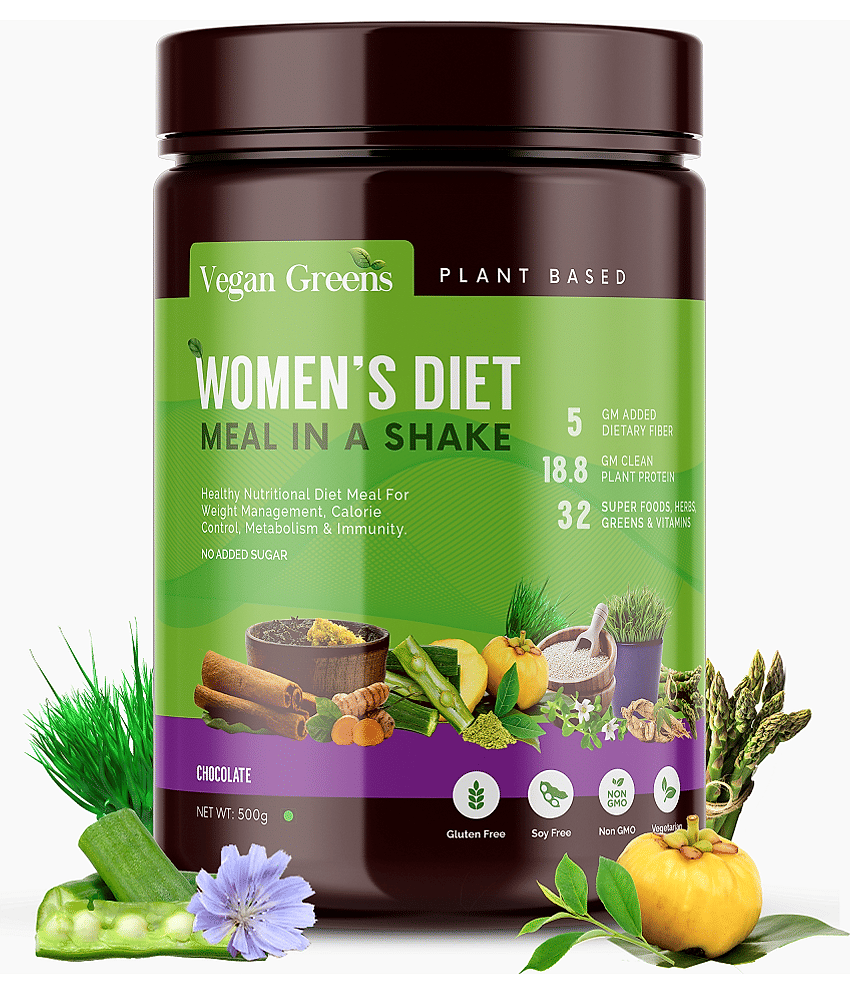 Vegan Greens - Women Diet Meal ShakeHerbs 500gChocolate Plant Protein Powder ( 500 gm Chocolate )