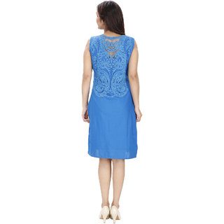 Svt Ada Collections Blue Linen Solid/Plain A-line Midi Dress view 2