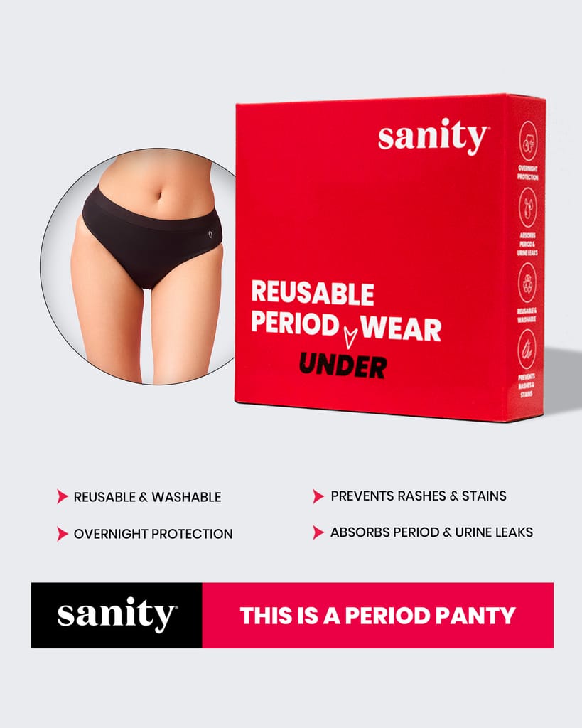 Sanity Mid Rise Hipster Period Panties | Leak-Proof & Reusable Black Menstrual Underwear | Eco-Friendly & Rash-Free view 2