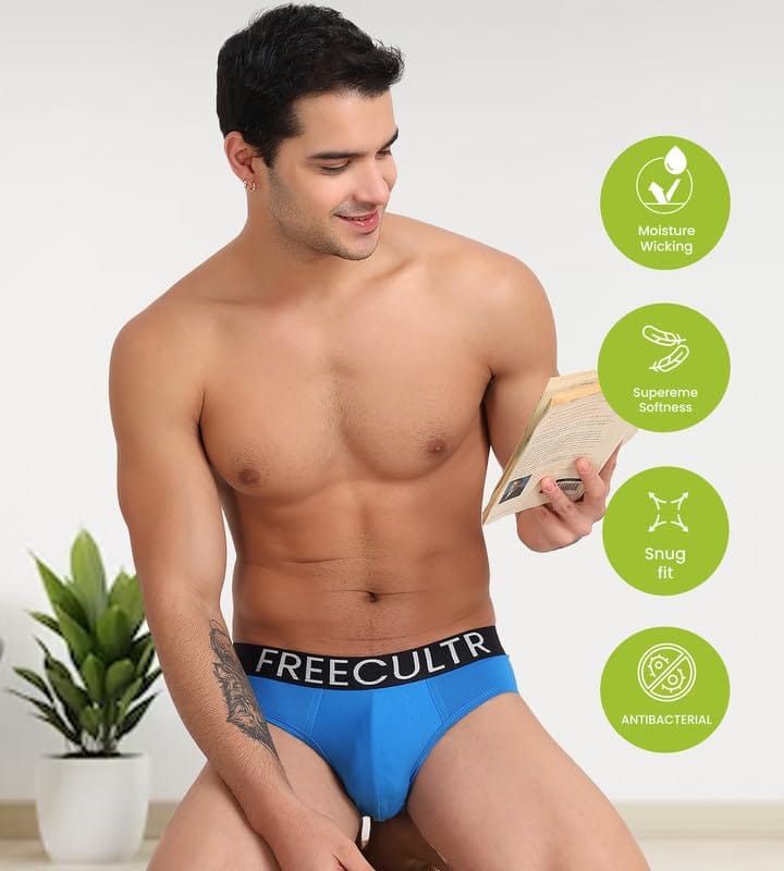 FREECULTR Men's Underwear Organic Cotton (Ultrasoft Waistband) Premium Snug-Fit Brief Pack of 1-Brilliant Blue view 2