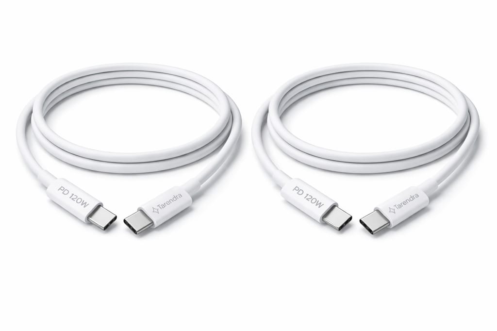 Tarendra 120W 10A USB Type-C to Type-C Fast Charging Cable (Pack of 2, 1M Each) | PD Fast Charge | TPE Durable | Compatible with OnePlus, Realme, Xiaomi, Samsung, iQOO, Oppo, Vivo