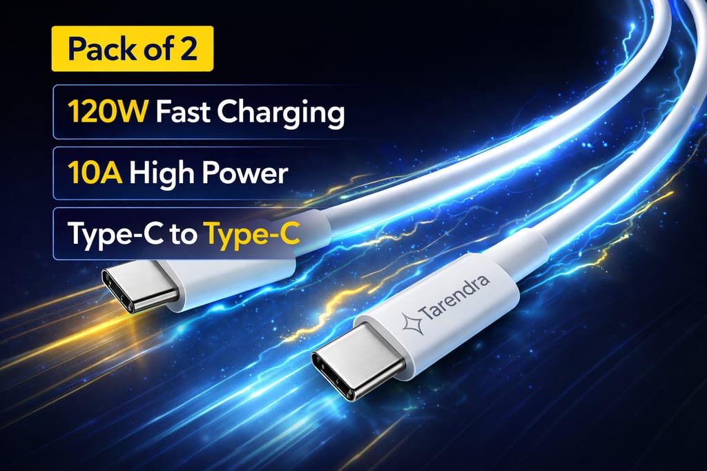 Tarendra 120W 10A USB Type-C to Type-C Fast Charging Cable (Pack of 2, 1M Each) | PD Fast Charge | TPE Durable | Compatible with OnePlus, Realme, Xiaomi, Samsung, iQOO, Oppo, Vivo view 2