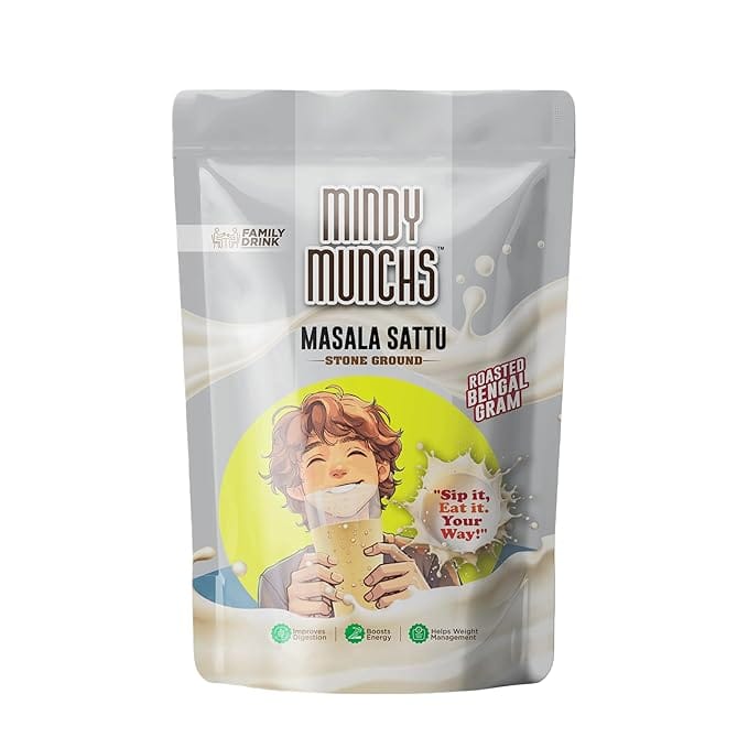 Mindy Munchs Masala Sattu Stone Ground Roasted Bengal Gram Family Drink
