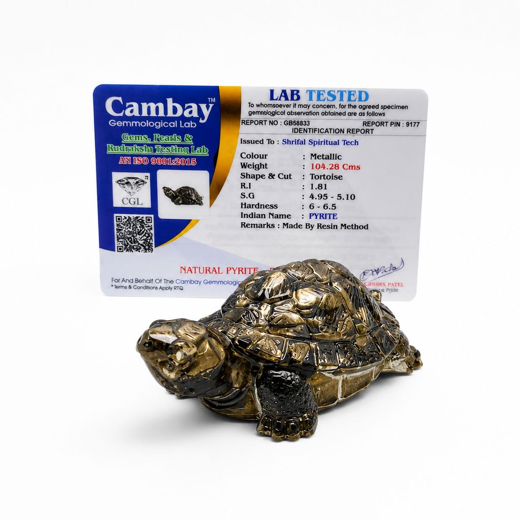 Shrifal Pyrite Tortoise (Kachhua) | Pyrite Resin Turtle for Good Luck & Wealth | Crystal Tortoise for Home | Vastu Item for Housewarming Gift | Home Decor for Living Room