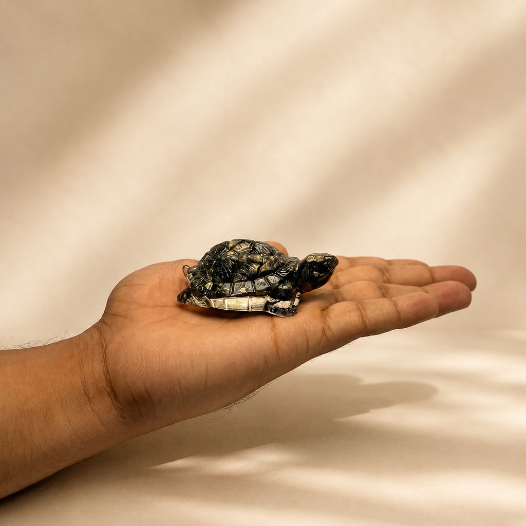 Shrifal Pyrite Tortoise (Kachhua) | Pyrite Resin Turtle for Good Luck & Wealth | Crystal Tortoise for Home | Vastu Item for Housewarming Gift | Home Decor for Living Room view 2