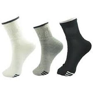 Men Grey/White/Black Cotton, Nylon and Polyester Flat Full Length Socks Pack of 3 - Free Size