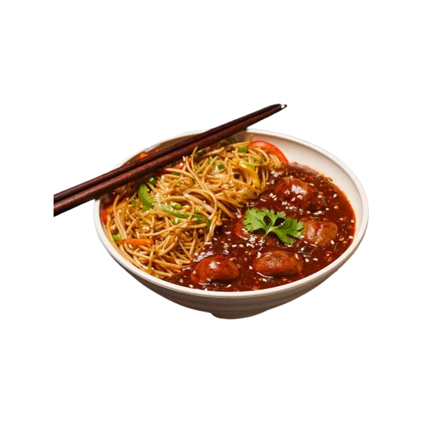 Chicken Manchurian Gravy With Noodles Meal