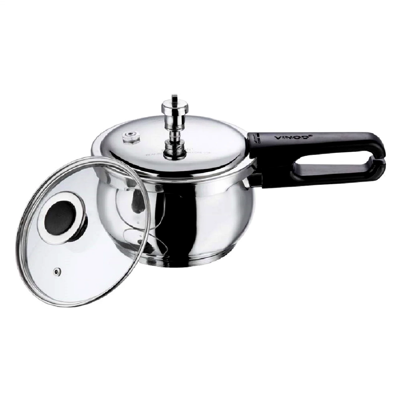 Vinod 18/8 Stainless Steel Splendid Plus Pressure Cooker (Induction Friendly) | Premium Outer Lid Pressure Cooker with Glass Lid (Capacity - 5.5ltr) by Mahavir Home Store