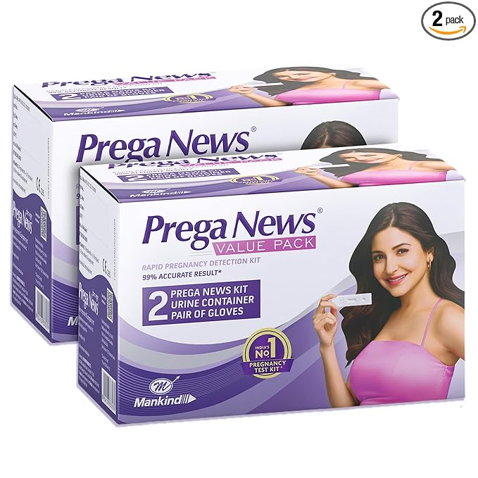 PREGANEWS Value Pack( 2 Gloves + 2 Urine Containers + 2 Pregnancy Test Kits ) x Pack of 2 Pregnancy Test Kit (4 Tests)