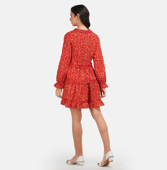 Orange & Yellow Floral Printed Fit & Flare Dress view 2