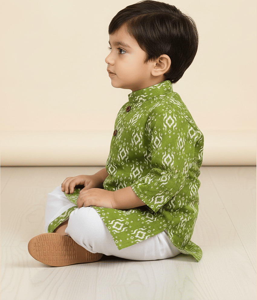 mustmom Baby Boys Rayon Green,White Dhoti Kurta Set ( Pack of 1 ) view 2