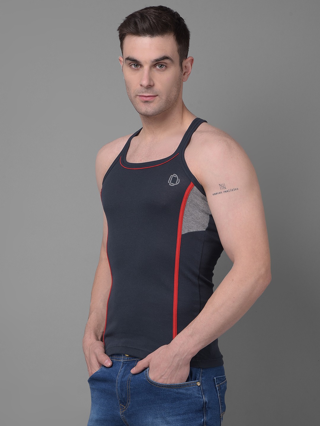 Men's Assorted Pack of 5 Solid Combed Cotton Racerback Styled Gym Vest view 2
