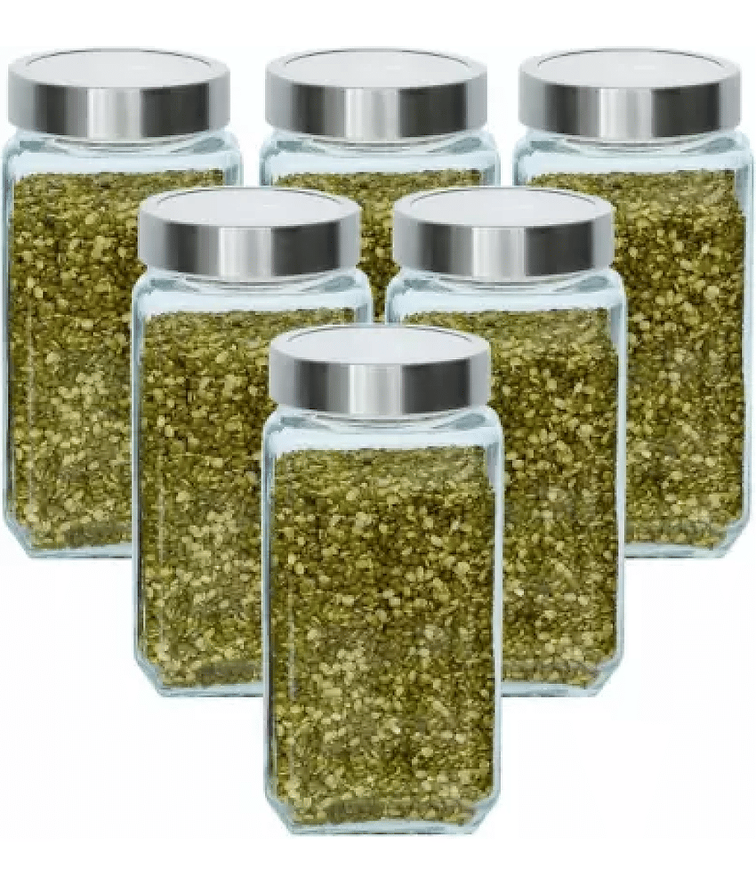 CROCO JAR Glass Silver Food Container ( Set of 6 )
