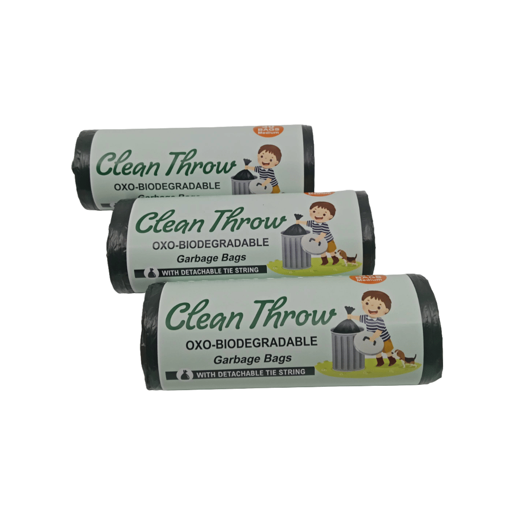 Clean Throw Black Garbage Bags Medium (Pack of 3) | 19 x 21 inches | Strong & Leakproof with Detachable Tie-Tape | 30 Bags Per Roll | Ideal for Home, Office, Kitchen, Wet and Dry Waste Disposal view 2