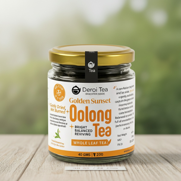DEROI TEA Golden Sunset Oolong Tea | Carbon-Free Dried | 100% Natural Whole Leaf Tea | Fruity and Aromatic | Farm to Pack in 48 Hrs | 40 g Pack – 24 Cups - 40 gm