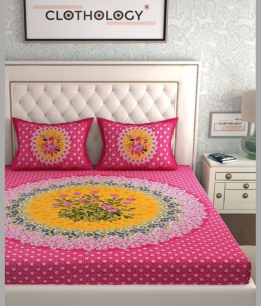 ABHACLOTHO Cotton 1 Double Bedsheet with 2 Pillow Covers ( Pink ) view 2