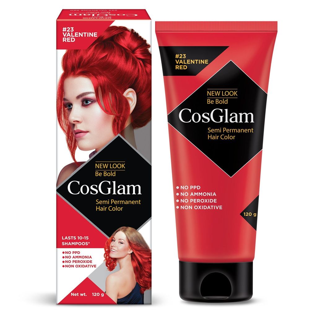 COSGLAM Semi Permanent Hair Color, No Peroxide, Non Oxidative, Ammonia Free Hair Colour 23 Valentine Red - 120gm