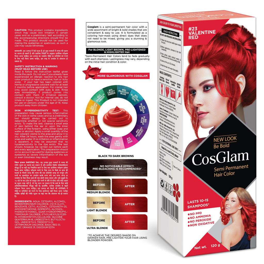 COSGLAM Semi Permanent Hair Color, No Peroxide, Non Oxidative, Ammonia Free Hair Colour 23 Valentine Red - 120gm view 2