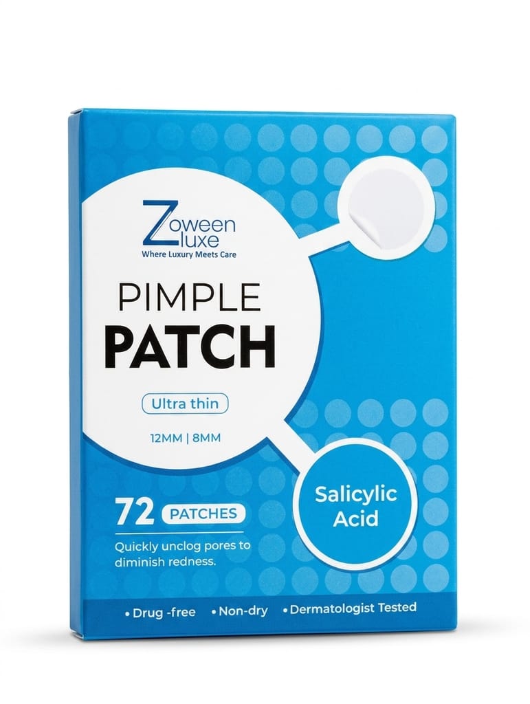 Zoween Hydrocolloid Patches for Pimples – Large & Custom Acne Tape for Patch of Pimples on Cheek, Chin & Forehead – Invisible Blemish Care Roll