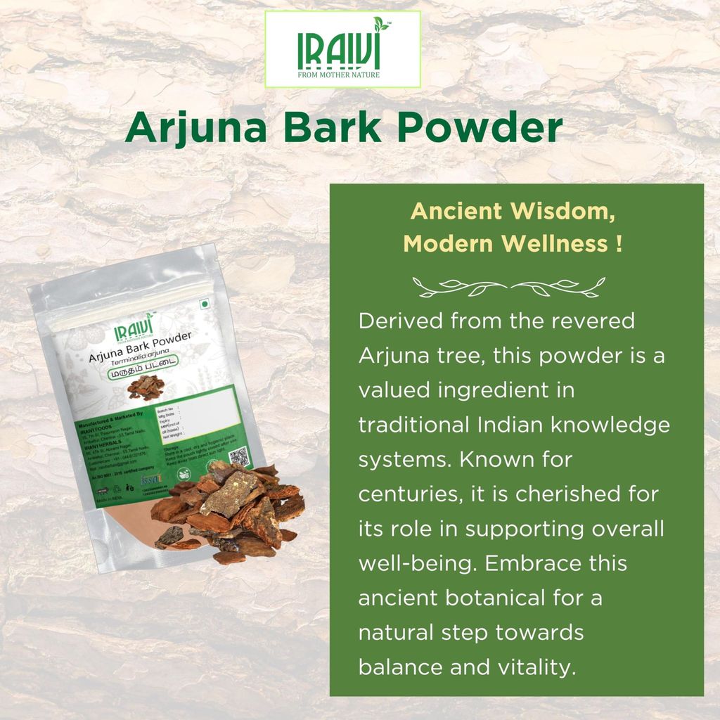 IRAIVI Premium Arjuna Bark Powder -200g for Wellness | Arjun Chhaal | Marutham Pattai | 100% Pure Arjuna Chhal Supplement | Supports Natural Vitality | Daily Health view 2