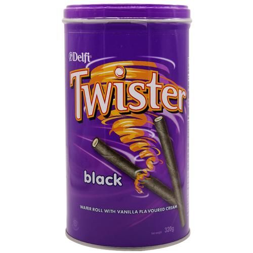 Delfi Twister Black Chocolate Wafer Roll With Vanilla Cream, 320 gm