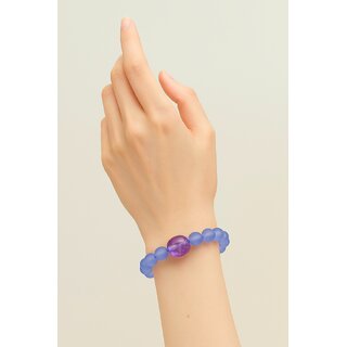 Techiefox Stylish Blue Matte Plastic Bead Bracelet with Central Marbled Accent Bead view 2