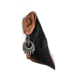 LOOK AND ADORN Oxidised Silver Handmade Designer Sandstone Droplet Earring