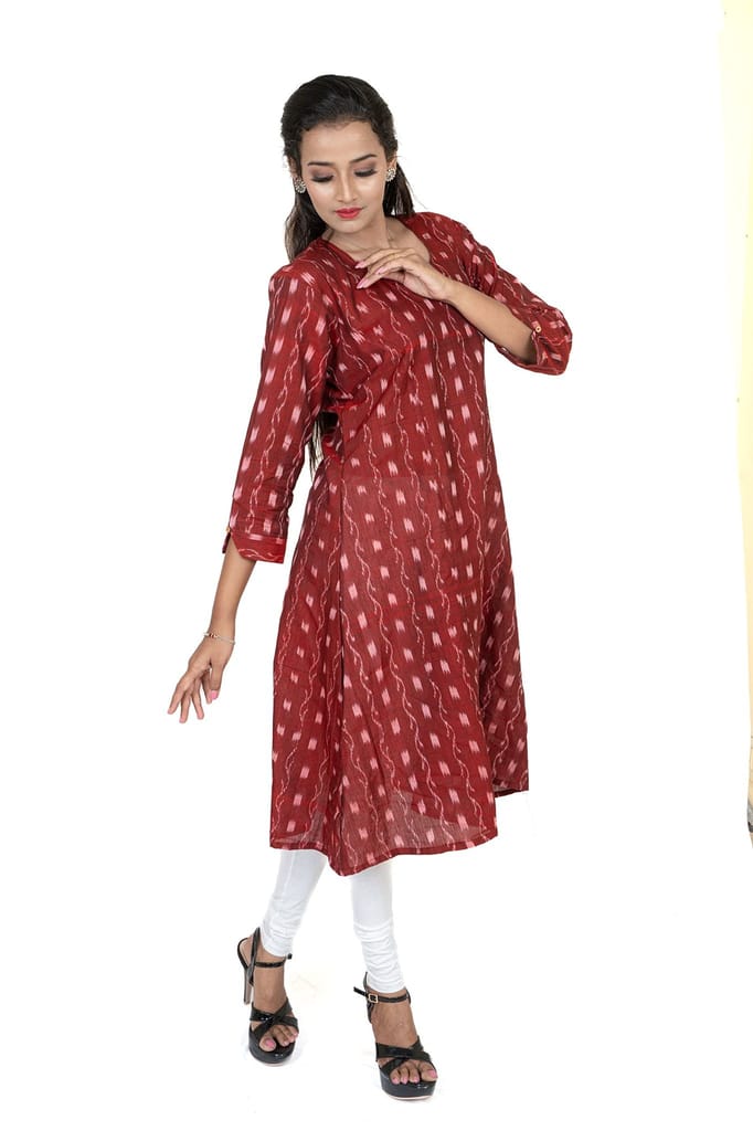 GHL GUENDICHA HAAT Sambalpuri Certified Handloom Women's Pure Cotton Round Neck Long Kurta view 2